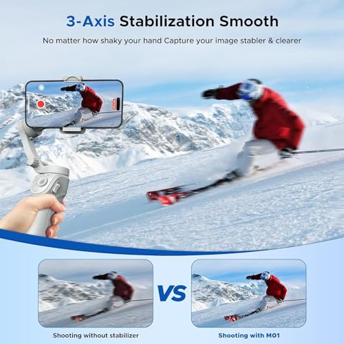 Phone Gimbal Stabilizer 3-Axis Foldable Gimbal for Video Recording with Face Trakcing TikTok YouTube Vlog Stabilizer for Android and iPhone 15/15 Pro Max/14/14 Pro