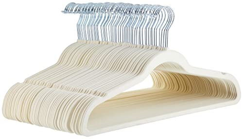 Amazon Basics Slim, Velvet, Non-Slip Suit Clothes Hangers, Black/Silver - Pack of 50