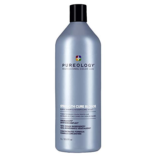 Pureology Strength Cure Blonde Purple Shampoo | For Blonde & Lightened Color-Treated | Tones & Fortifies Brassy Hair | Sulfate-Free | Vegan