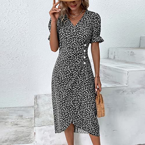 Beach Dresses for Women,2024 Summer Trendy V Neck Floral Printed Flutter Swing Maxi Tropical Vacation Outfits