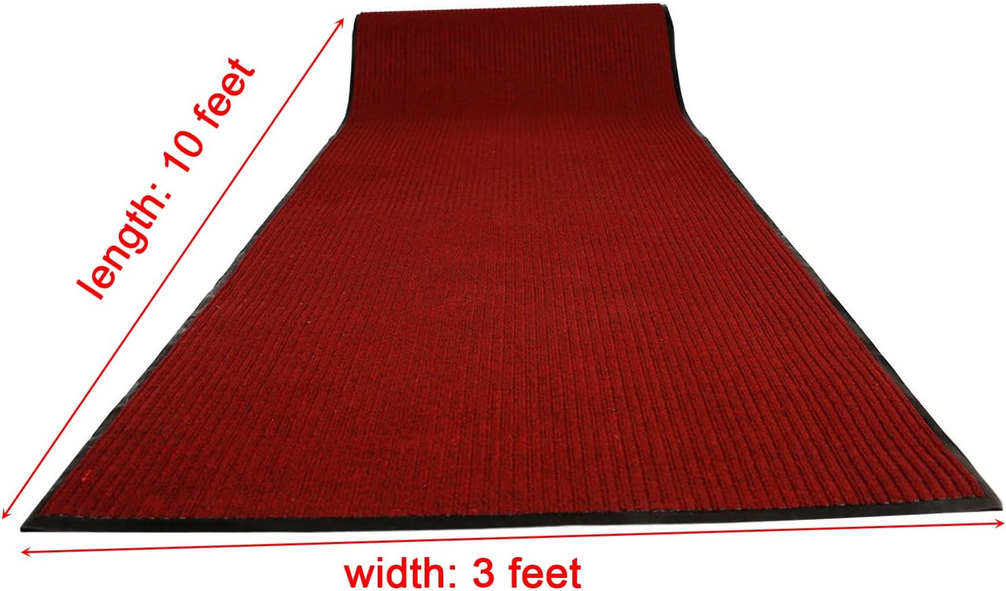 MYOYAY 3'x10' Commercial Runners Entrance Mat Double-Ribbed Carpet Runner with Skid-Resistant PVC Backing Hallway Rug for Indoor Outdoor Home Office, Wine Red