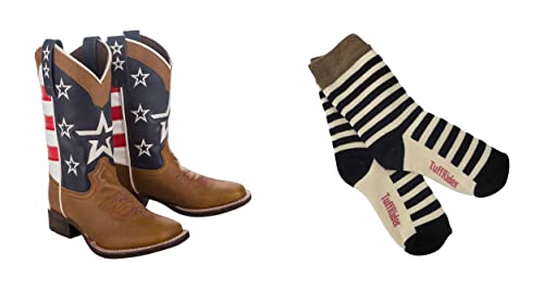 TuffRider Children's American Cowboy Western Boot With Free Assorted Striped Socks