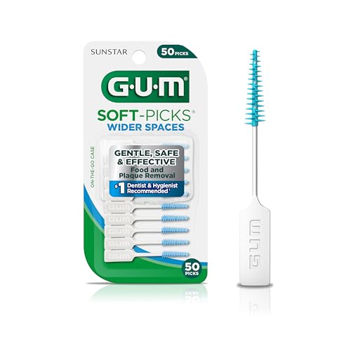 GUM Soft-Picks Wider Space, Easy to Use Dental Picks for Teeth Cleaning and Gum Health, with Convenient Carry Case, Dentist RecommendedDental Floss Picks, 50ct