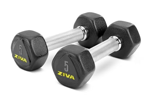 ZIVA Hexagon RPU Dumbbells – Commercial-Grade Hard Wearing Rubber Urethane Coating, Solid Steel Core - Designed for Rigorous Exercise Weight Training - Sold as Pairs (25-50lb Pair Ship by Piece)