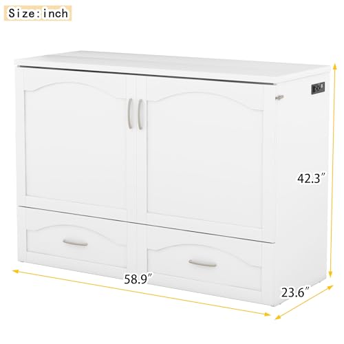 Queen Size Murphy Bed with Desk and Storage - Multifunctional Wall Bed with USB Ports and Large Drawers - Space-Saving Cabinet Bed Queen for Modern Living, Gray