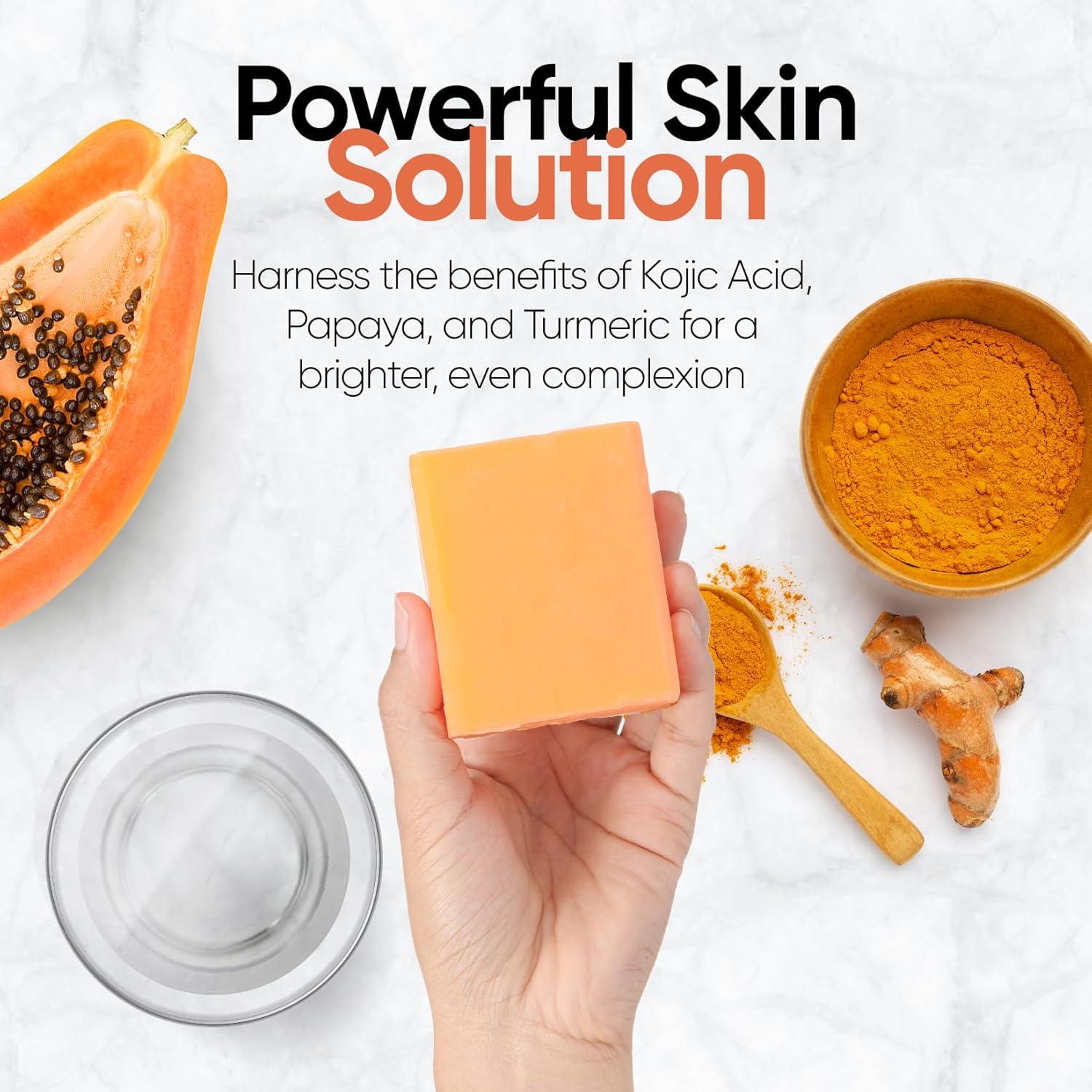 Kojic Acid Soap for Hyperpigmentation – Skin Brightening Kojic Papaya Face and Body Wash – Kojic Soap Bar Reduces Acne, Scars, and Evens Skin Tone – Turmeric Cleanser for All Skin Types Made in USA