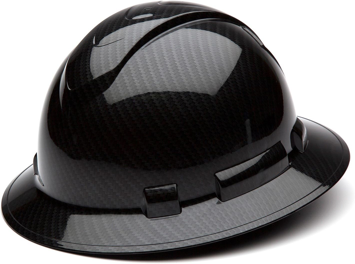 Pyramex Ridgeline Full Brim Hard Hat 4 Point Ratchet Shiny Black Graphite Pattern