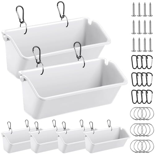 Suclain 6 Pcs 5 Quart Hanging Chicken Feeder Feed Trough Hanging Fence Feeders for Goat Sheep Duck Deer Horse Poultry Feed Trough Bucket Feeding Container for Livestock (Blue)