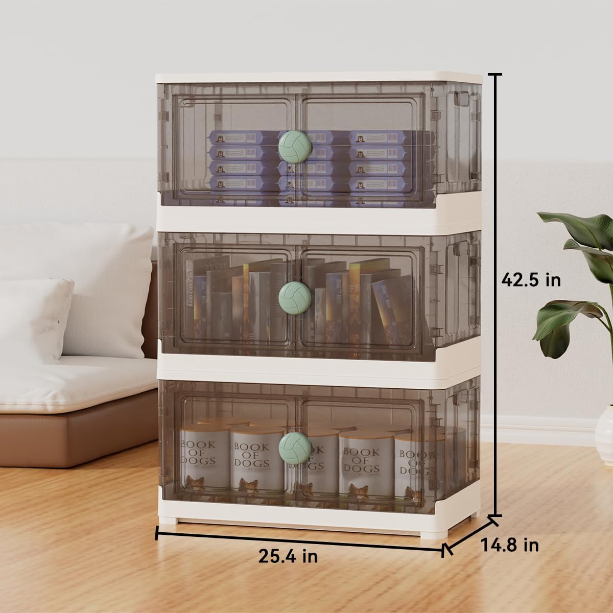 Collapsible Storage Bins, 69Gal 3-Tier Plastic Storage Box, Folding Storage Organizer, Storage Cabinet with 1 Top Cover, Space-Saving Storage Boxes for Living Room, Bedroom and Bathroom