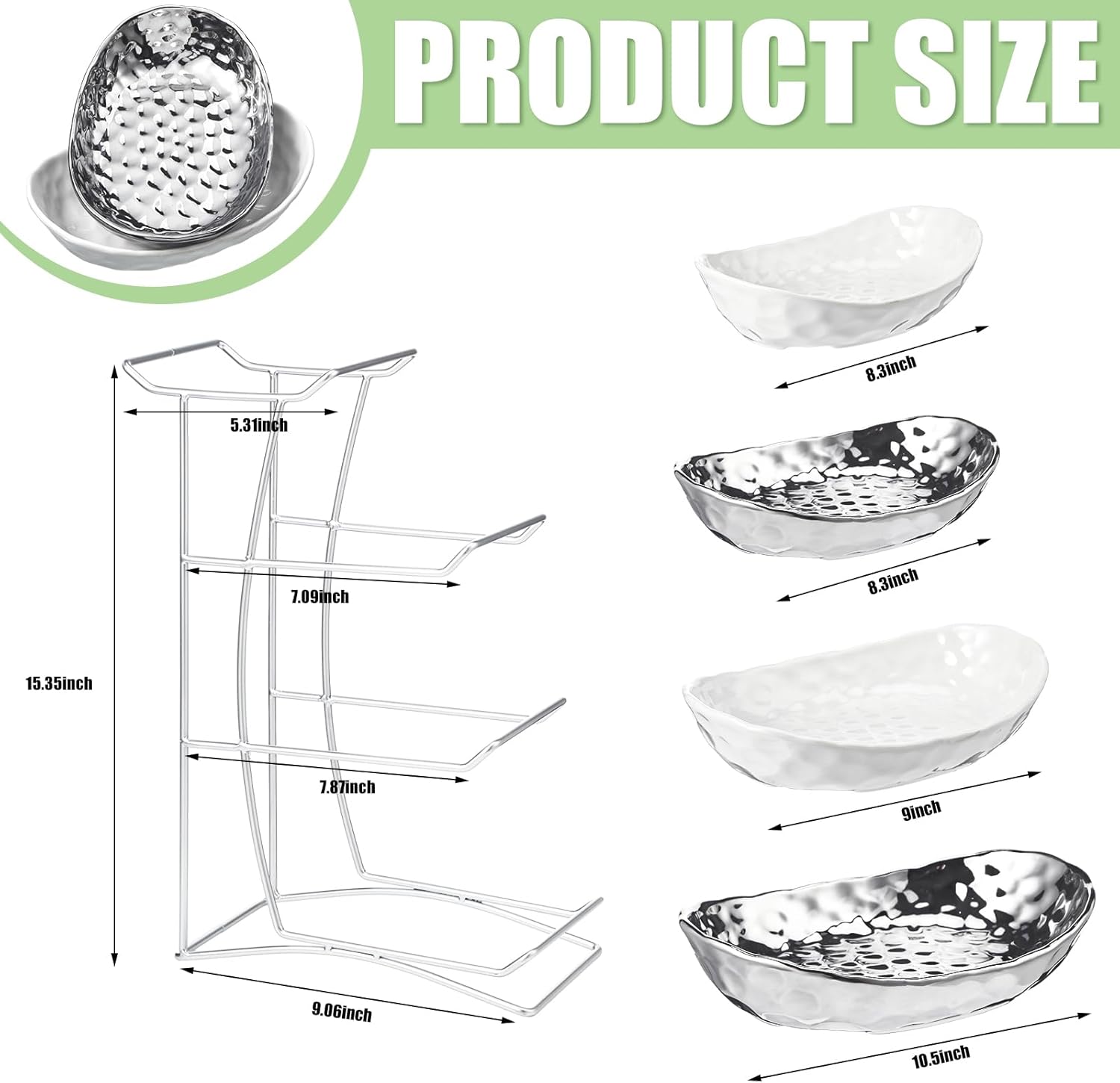 4 Tier Fruit Bowl for Kitchen Counter Ceramic Fruit Basket with Serving Bowls Metal Stand Tiered Fruit Rack for Entertaining Fruit Vegetable Storage Cake Dessert Snack Nuts