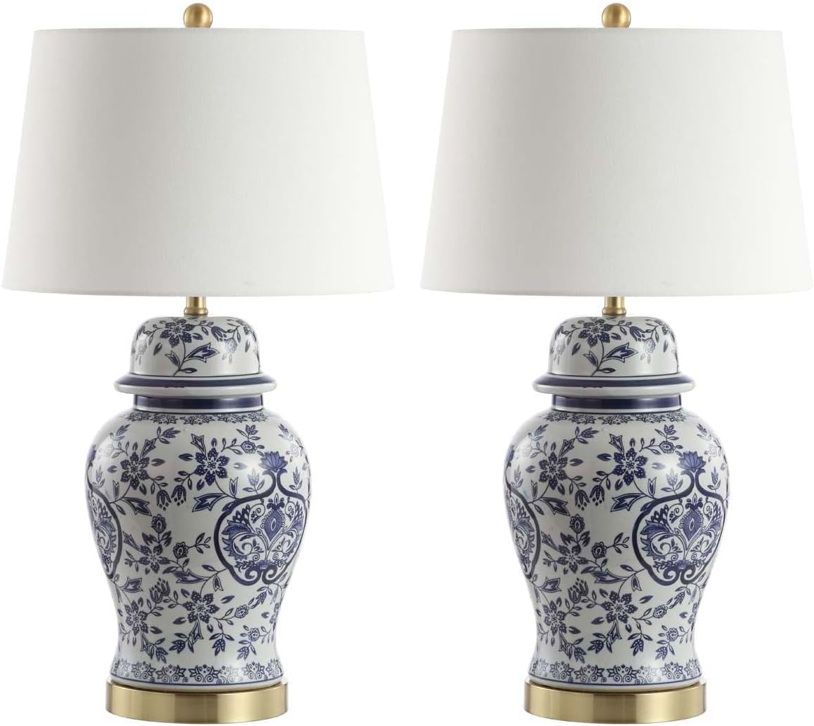 SAFAVIEH Lighting Collection Ariadne Blue/ White Chinoiserie 28-inch Bedroom Living Room Home Office Desk Nightstand Table Lamp Set of 2 (LED Bulbs Included)