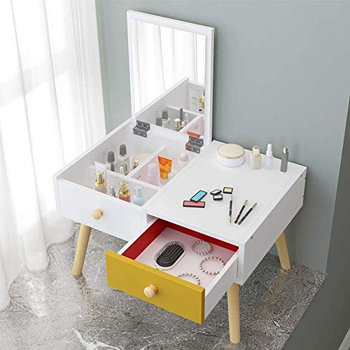 Luxury Dressing Vanity Table w/Stool for Bedroom, Storage Organizer Mini Makeup Vanity Desk for Home Bedroom, Easy Assembly, 2 Drawers, Small Dressing Table(Natural-a,60x40x36cm)