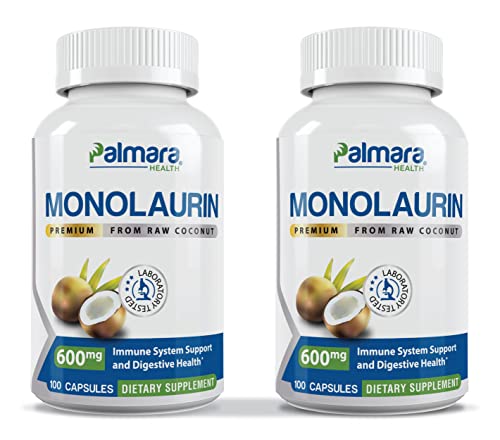 Premium Monolaurin 1,200mg per serving (2 Pack (200 Capsules))