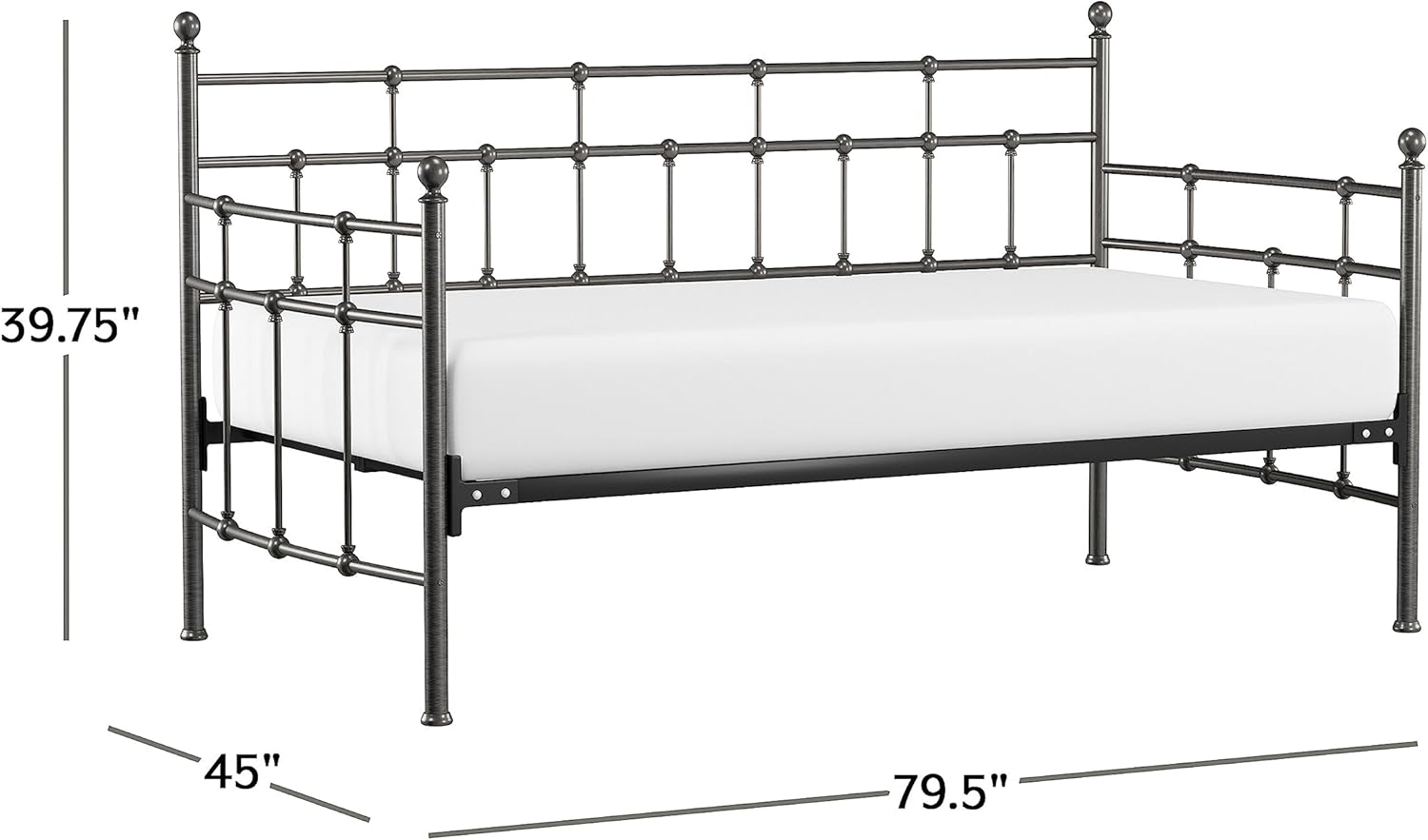 Hillsdale, Providence Metal Twin Daybed with Spindle Design, Aged Pewter
