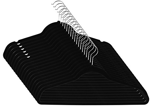 Premium Velvet Hangers (50 Pack, Black) Non-Slip Clothes Hangers - Strong and Durable Suit Hangers - Space Saving Coat Hangers, 360 Degree Rotatable Hook Pant Hangers.