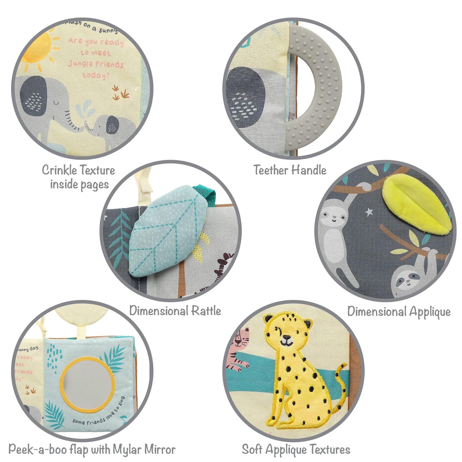 Lambs & Ivy Jungle Friends Developmental Soft Book & Elephant Plush Toy Gift Set