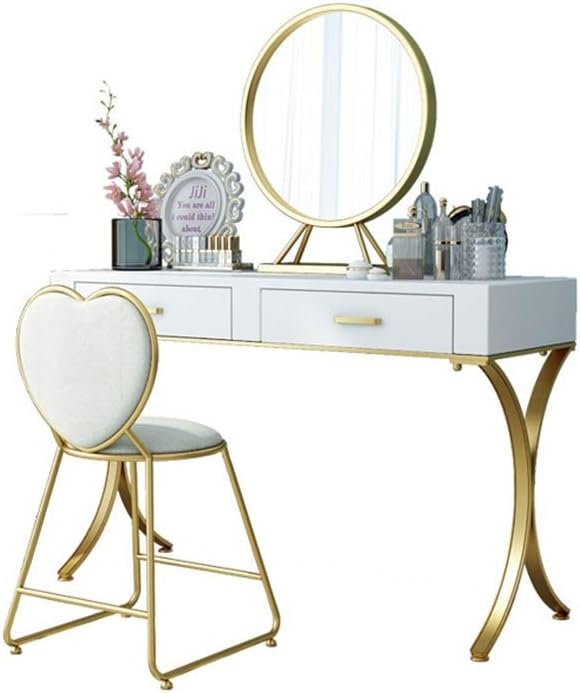 Vanity Table Set Dressing Table Set,Mirror and Stool,Drawers Adjustable Vanity Table Set Makeup Dresser