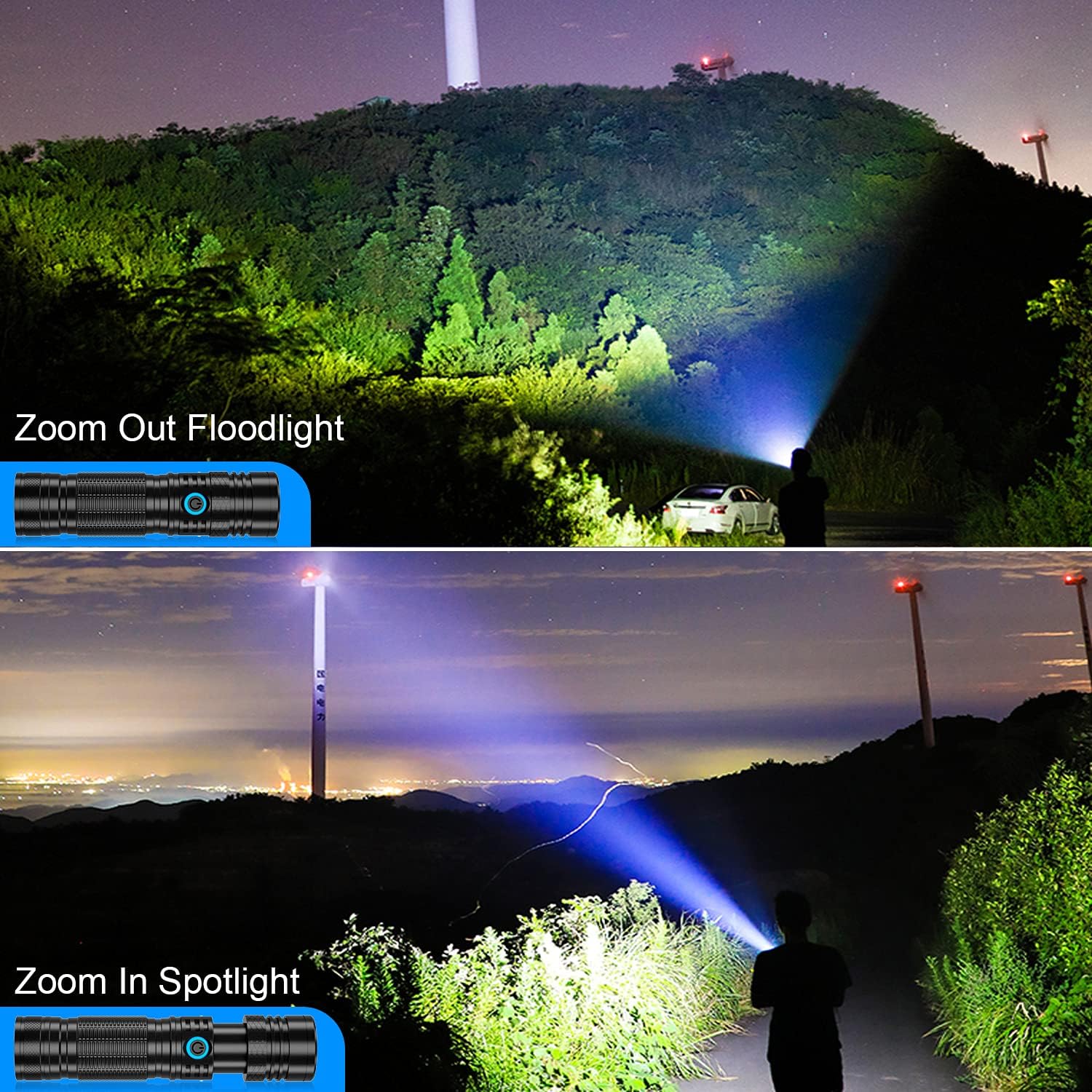 XHP50.2 Rechargeable LED Flashlight, 1200 Lumens, 5000mAh Battery, USB Rechargeable, Waterproof, Handheld, Tactical, 4 Modes