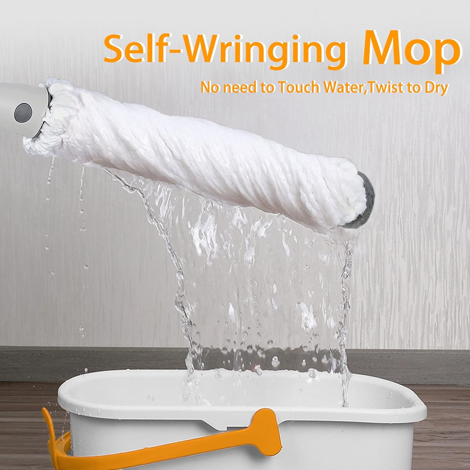 Self Wringing Mop for Floor Cleaning with 2 Reusable Heads, ZUBULUN Easy Squeeze Twist Mop with 51 Inches Long Handle and Top Scouring Pad, Wet Mops for Hardwood, Vinyl, Tile