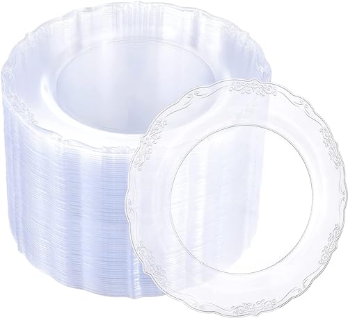U-QE 60 Pieces Clear Plastic Plates - 10.25 Inch Clear Disposable Plates - Washable & Reusable - Premium Hard Disposable Dinner Plates - Party Supplies for Birthdays, Celebrations, Wedding and Events
