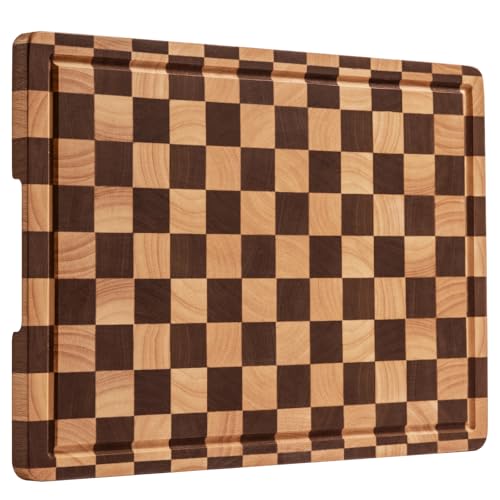 Large Wood Cutting Boards for Kitchen - Design in USA End Grain Cutting Board,Butcher Block Cutting Board for Kitchen with Juice Grooves & Built in Side Handles,17