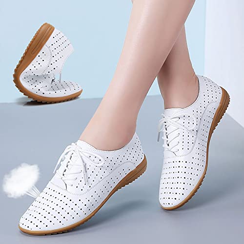 Womens Walking Shoes Women Shoes Cow Leather Hollow Small White Shoes Women Flat Casual Shoes for Women Arch Support