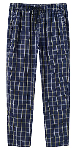 MoFiz Mens Cotton Pajama Pants Lightweight Lounge Sleep Plaid Bottoms with Pockets Drawstring
