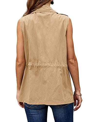 Koodred Women's Casual Military Utility Vest Lightweight Sleeveless Drawstring Jackets with Pockets