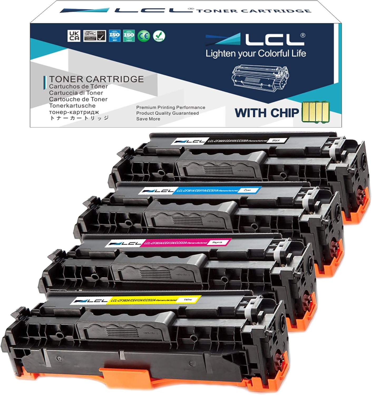 LCL Remanufactured Toner Cartridge Replacement for HP 305X 312X 305A 312A CE410X CE410A CE411A CE412A CE413A CF380X CF380A CF381A CF382A CF383A M351 M375nw M451nw (4-Pack Black Cyan Magenta Yellow)