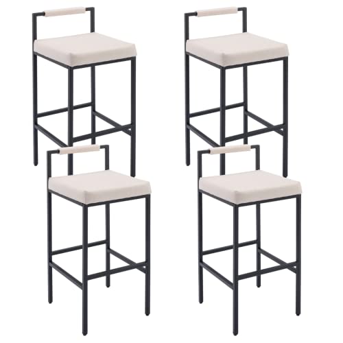 Black Bar Stools Set of 2 Faux Leather Bar Height Barstools with Metal Legs 30 Inch Industrial Counter Stools with Back Upholstered Stool Chair for Kitchen Island