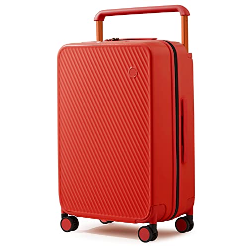 mixi Luggage Suitcases With Spinner Wheels,Upgrade Wide Handle PC Hardshell Rolling Travel Suitcase with TSA Lock, Checked-Medium 24-Inch, Red