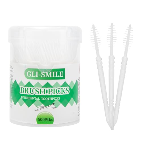BrushPicks Interdental Toothpicks, Soft Interdental Brushes and Dental Floss Picks 2-in-1, Teeth Plaque Remover 500 Toothpicks, 1 Pack
