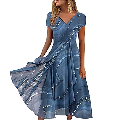 Womens V Neck Dresses Summer Short Sleeve Sequins Pleated Long Dress Elegant Party Evening Cocktail Maxi Dress 2024