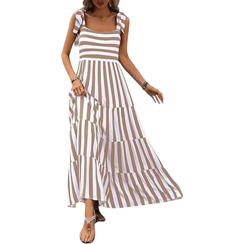 IDOPIP Women's Spaghetti Straps Maxi Dress 2024 Summer Casual Long Sundress Beach Elegant Flowy Dress Formal Vacation Outfit