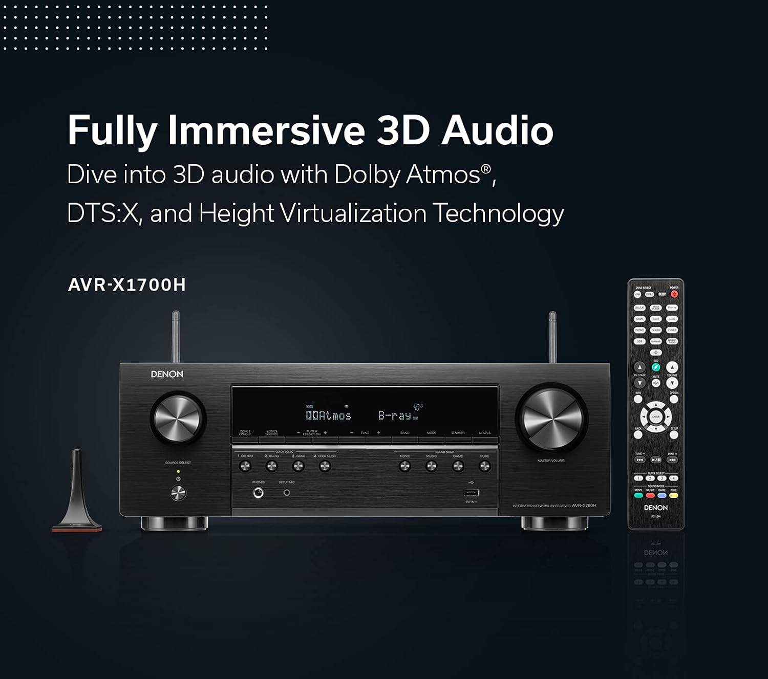 Denon AVR-X1700H 7.2 Channel AV Receiver - 80W/Channel, Advanced 8K HDMI Video w/eARC, Dolby Atmos, DTS:X, Built-in HEOS, Amazon Alexa Voice Control