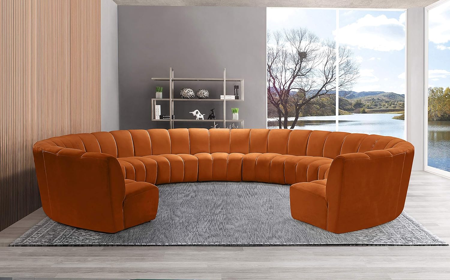 Meridian Furniture Infinity Collection Modern | Contemporary Modular Sectional with Luxurious Deep Channel Tufting, 11 Piece, Cognac