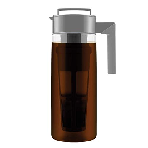 Takeya Patented Deluxe Cold Brew Coffee Maker with Grey Lid Airtight Pitcher, 1 Quart, Stone