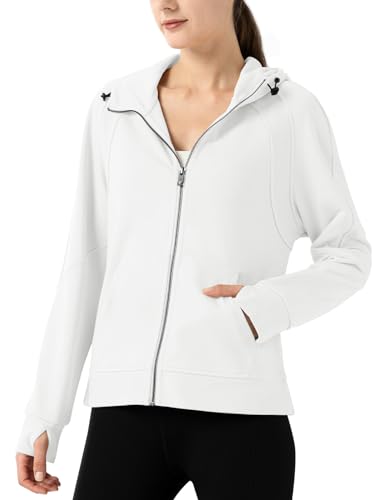 TBMPOY Women's Casual Full Zip Up Hoodies Lightweight Thin Cotton Long Sleeve w Pockets Hooded Jackets Sports Athletic