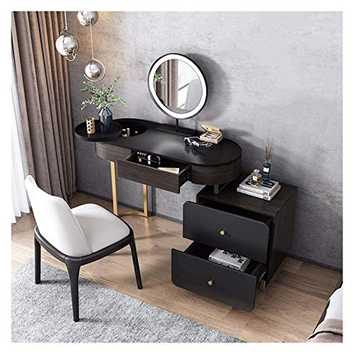 Luxury Dressing Vanity Table w/Stool for Bedroom, Nordic Modern Light Luxury Dressing Table Retractable Storage Cabinet Bedroom Modern Creative(Style 1 (Ordinary Mirror))