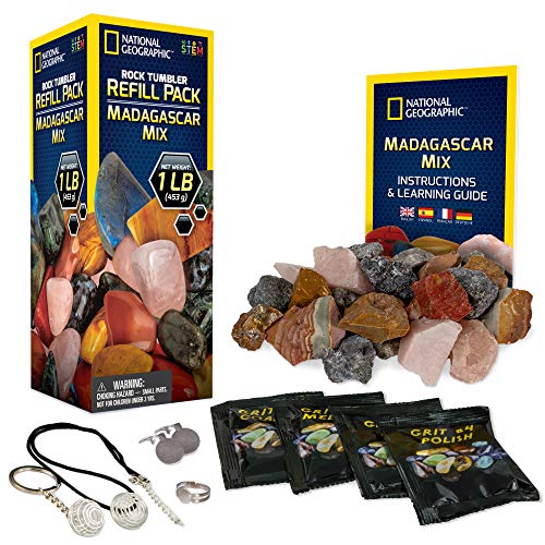 NATIONAL GEOGRAPHIC Rock Tumbler Refill Kit – 1 Lb. Madagascar Rocks for Tumbling- Rock Tumbler Supplies include Rock Tumbler Grit and Jewelry Accessories