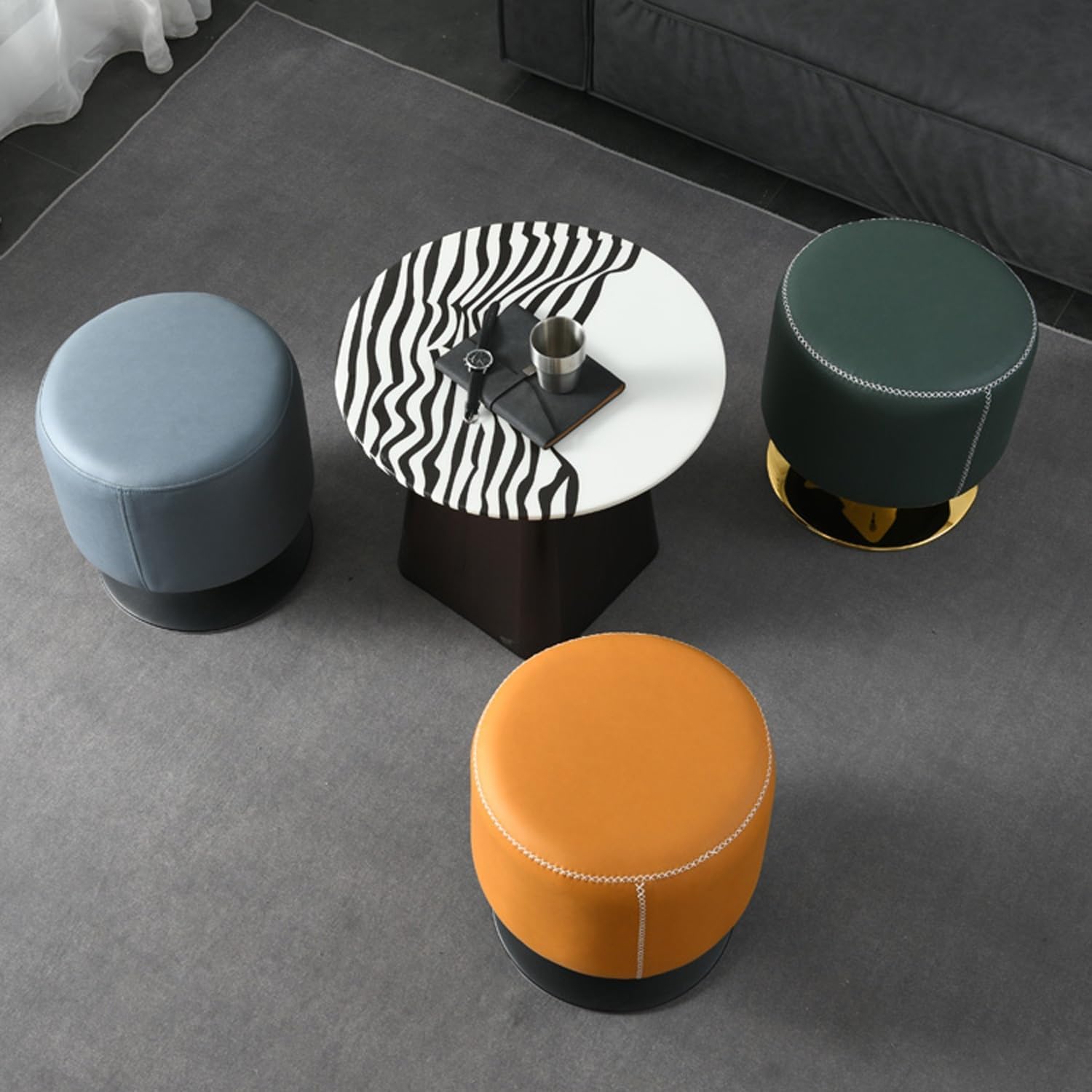 Footstool, Fashion Foot Stool Round, 360° Rotation Upholstered Vanity Stool Chair,Entryway Shoe Changing Stool, Footrest Foot Rest Stool