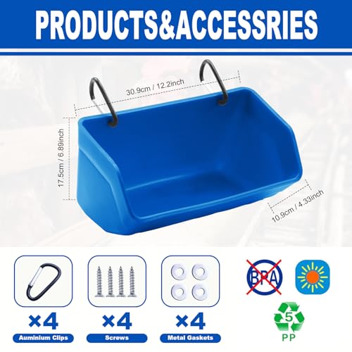 Fence Hanging Chicken Feeder - 4 Pack Feed Trough with Clips for Goat Duck Sheeple Horse Goose, Pig Poultry, Chicken Feeder Bucket Feeding Container for Livestock (Orange)