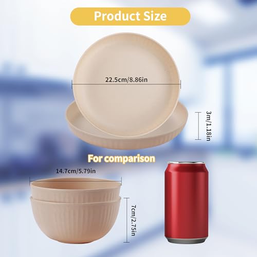 Elite Wheatstraw Dinnerware set, Unbreakable & Reusable Dinner Plates and Bowls set (12 pieces), Lightweight Microwave safe dishes & cereal bowls, Kids Plates and Bowls Sets, Camping plates (Beige)