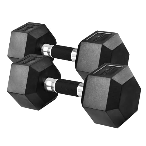 Yes4All Rubber Grip Encased Hex Dumbbells – Hand Weights With Anti-Slip 5-50 LBS Pair/Set