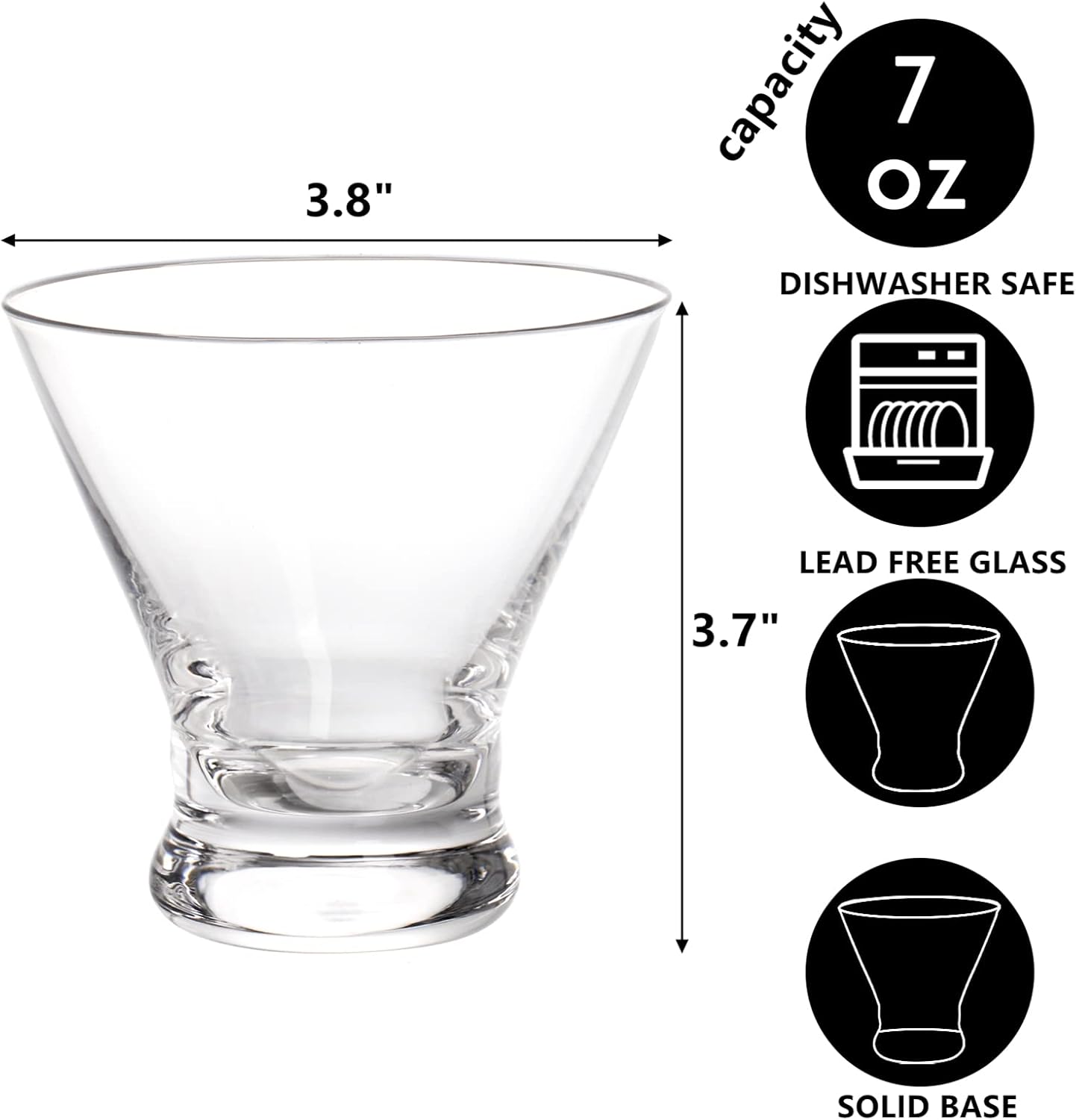 DEAYOU 8 Pack Stemless Glasses Set, Cocktail Glasses with Base for Gimlet, Margarita, Drink, Juice, Party, Gift, 7 OZ