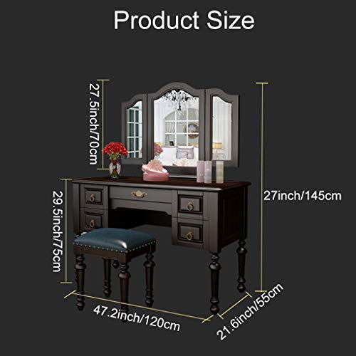Vanity Table Set Home Vintage Style Dressing Table Padded Stool Oval Mirror Drawers 2/3pc Set 47.2x21.6x29.5inch (White Table+stool) (White Table)