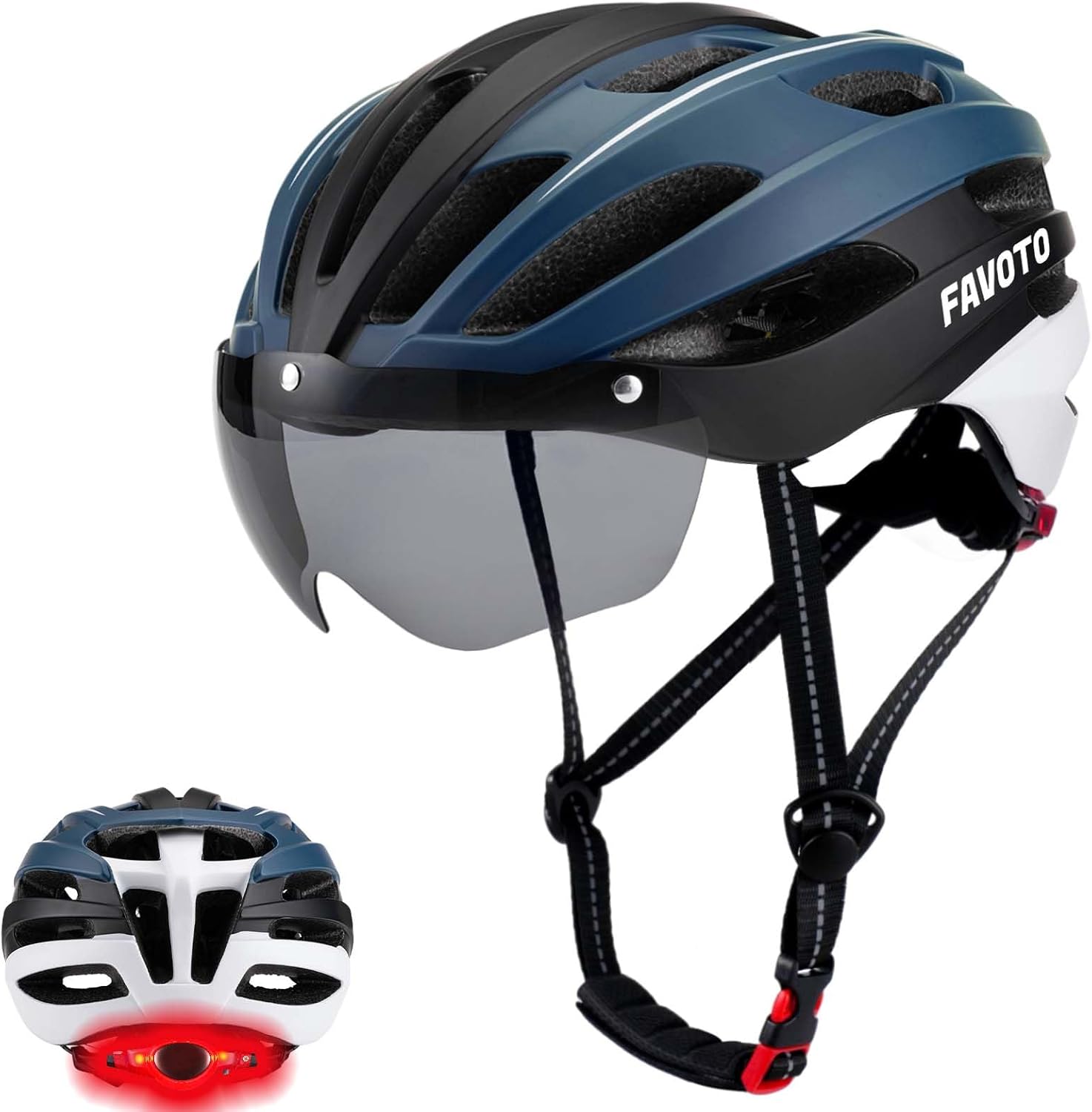 Favoto Bike Helmet with Light - Bicycle Helmet with Removable Magnetic Goggles and USB Rechargeable Taillight Mountain and Road Cycling Helmets for Men and Women