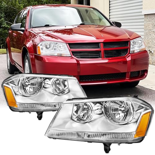 Headlight Assembly Compatible With 2008-2014 Dodge Avenger Black Housing Amber Corner