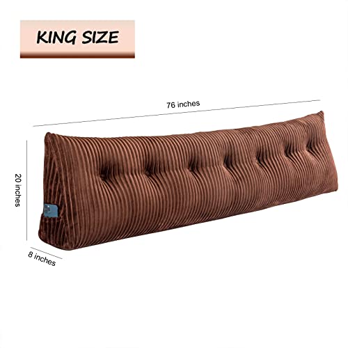 Large Triangular Headboard Wedge Bed Rest Reading Pillow Backrest Positioning Support Bolster Cushion with Removable Cover (Blue, King: 76x8x20 Inches)