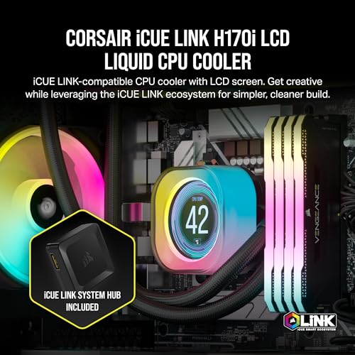 CORSAIR iCUE Link H150i LCD Liquid CPU Cooler - 360mm AIO - QX120 RGB Fans - 2.1” IPS LCD Screen - Fits Intel LGA 1700, AMD AM5 - iCUE Link System Hub Included - White